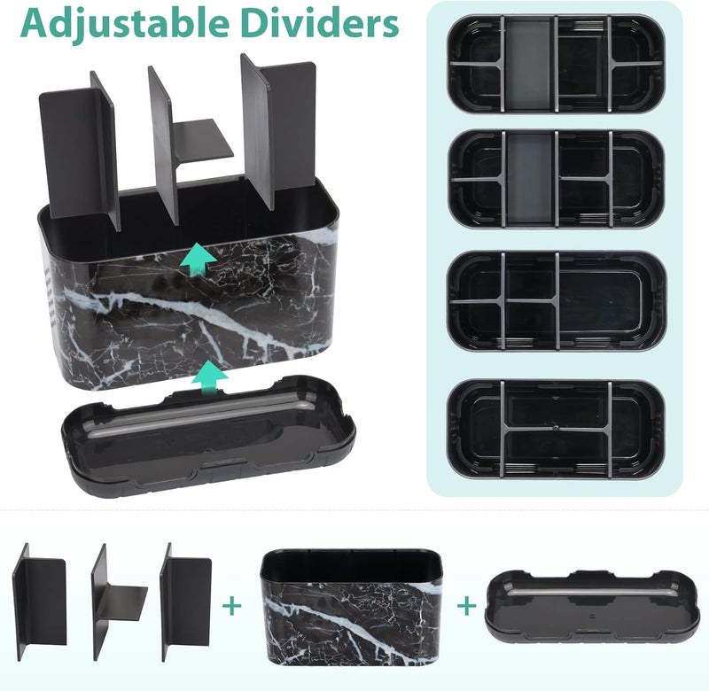Boperzi Black Toothbrush Holder for Bathroom Toothpaste Organizer Countertop, Detachable Anti-Slip Marble Toothpaste Storage Caddy 6 Slots with Drainage Holes for Makeup Brush Razor Stand - Image 4